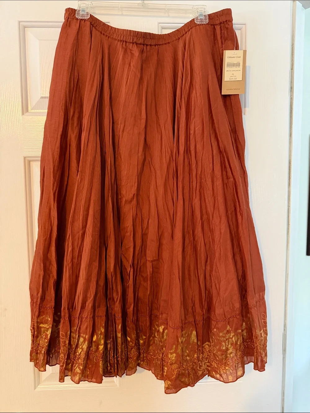 Coldwater Creek Boho Rust Maxi Skirt with Gold Trim